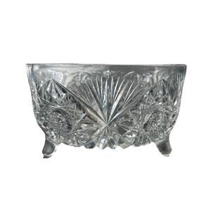 Vintage Crystal 3 Footed Cut Glass Bowl Pinwheel Star of David Home Decor Dish